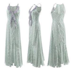 CAbi Green and White Maxi Dress